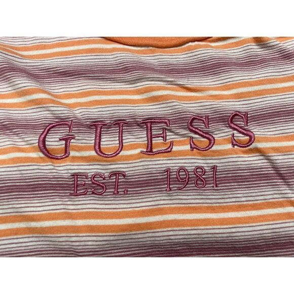 Guess T-shirt Women XS Striped Embroidered Logo Multicolor Short Sleeve - Picture 2 of 5
